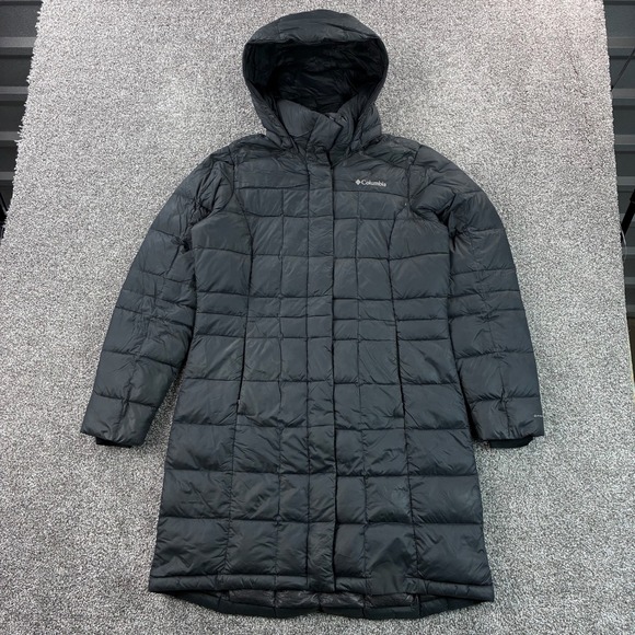 Columbia Hexbreaker Puffer Jacket Women's M Black 600 Down Fill Omni-Heat Hooded - Picture 1 of 7